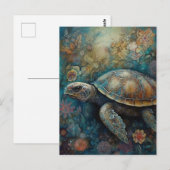 Zee schildpad in bloei briefkaart (Voorkant / Achterkant)