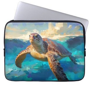 Zee Schildpad in levendige oceaanschilderkunst Laptop Sleeve