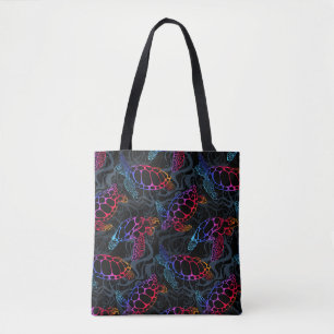 Zee schildpad in psychedelische multicolor kleuren draagtas