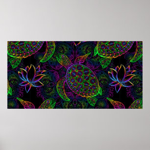 Zee schildpad in psychedelische multicolor kleuren poster