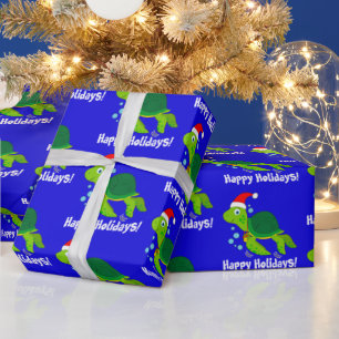 Zee schildpad in Santa Hat Prettige feestdagen T-S Cadeaupapier