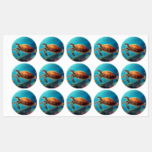 Zee schildpad in Waterverf Labels