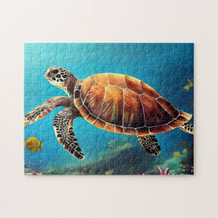 Zee schildpad in Waterverf Legpuzzel