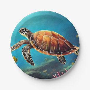Zee schildpad in Waterverf Papieren Bordje