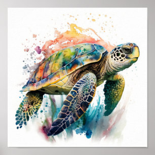 Zee schildpad in waterverf poster