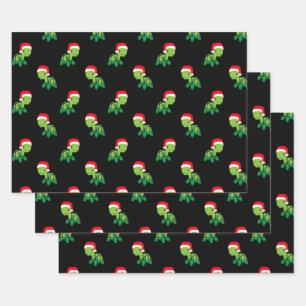Zee Schildpad Kerstmis Kerstman Hoed Patroon Inpakpapier Vel