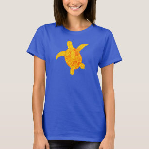 Zee Schildpad kleurrijk op voor- en achterkant T-shirt