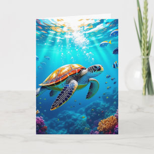 Zee Schildpad Kleurrijke Onderwater Scène Verjaard Kaart