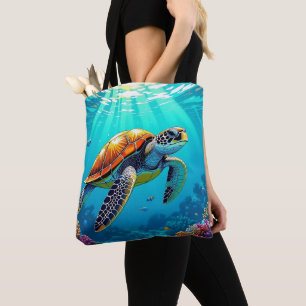 Zee Schildpad Levendige Oceaan Illustratie Draagtas