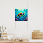 Zee Schildpad Levendige Oceaan Illustratie Poster (Keuken)