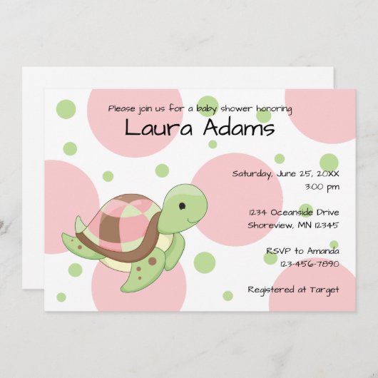 Zee Schildpad Meisje Baby Douche Uitnodigingen (Voorkant / Achterkant)