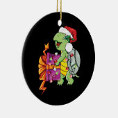 Zee schildpad met kerstkerstverlichting keramisch ornament (Rechts)