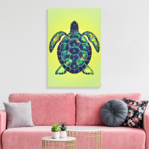 Zee Schildpad Mozaïek Kust Art Design Canvas Afdruk