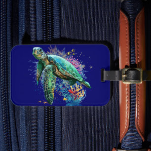 Zee schildpad onderwater waterverf Stijl Bagagelabel