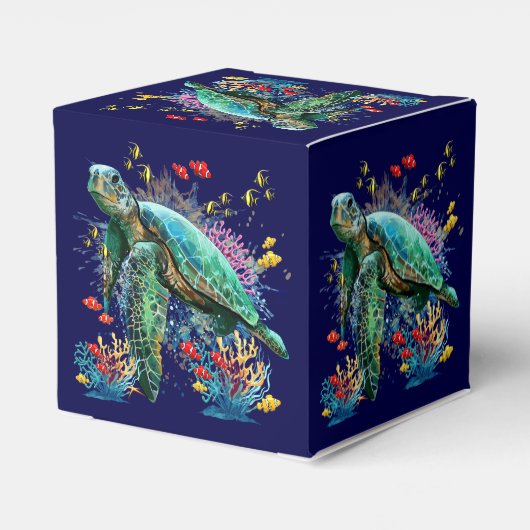 Zee schildpad onderwater waterverf Stijl Bedankdoosjes (Achterkant)
