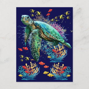Zee schildpad onderwater waterverf Stijl Briefkaart