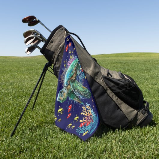 Zee schildpad onderwater waterverf Stijl Golfhanddoek (Groen)