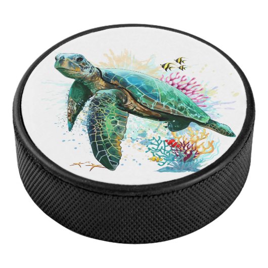 Zee schildpad onderwater waterverf Stijl Hockey Puck (3/4)
