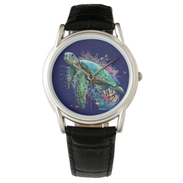 Zee schildpad onderwater waterverf Stijl Horloge (Voorkant)