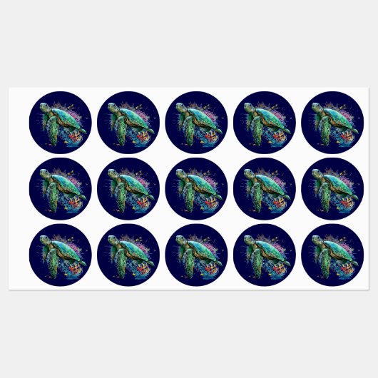 Zee schildpad onderwater waterverf Stijl Labels (Vel)