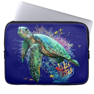 Zee schildpad onderwater waterverf Stijl Laptop Sleeve