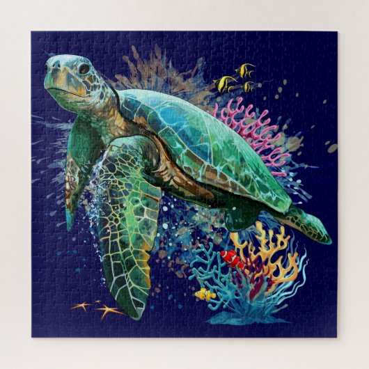 Zee schildpad onderwater waterverf Stijl Legpuzzel (Verticaal)