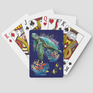 Zee schildpad onderwater waterverf Stijl Pokerkaarten