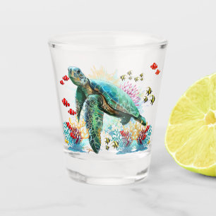 Zee schildpad onderwater waterverf Stijl Shot Glas