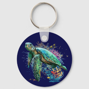 Zee schildpad onderwater waterverf Stijl Sleutelhanger