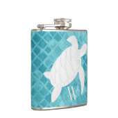 Zee schildpad op Aqua Zee Glass Monogram Heupfles (Rechts)