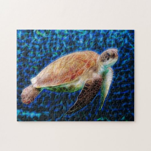 Zee schildpad op blauwe achtergrond Honu Legpuzzel (Horizontaal)