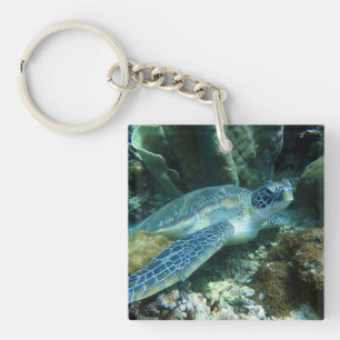 Zee Schildpad op de zeebodem Foto Sleutelhanger