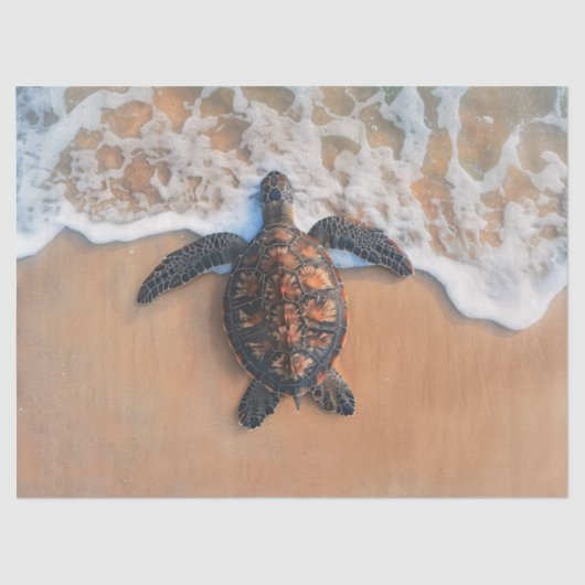 Zee Schildpad op het strand Decoupage Tissuepapier (Voorkant)