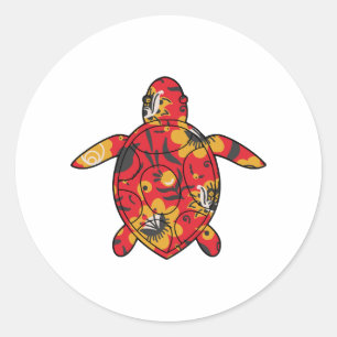 Zee Schildpad rood bloemig Ronde Sticker