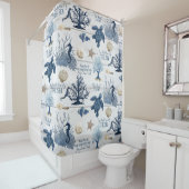 Zee Schildpad Seahorse Beach Blauw Rustieke Waterv Douchegordijn (In situ)