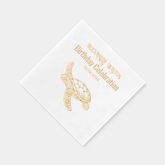 Zee Schildpad Verjaardagsfeest #7 Naam Datum Folie Servetten (Rechts)