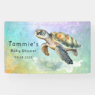 Zee Schildpad Waterverf Gekleurde Bubbels Baby sho Spandoek