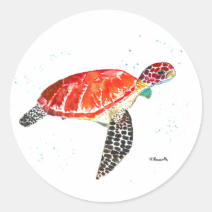 Zee schildpad Waterverf oceaan onder water Ronde Sticker