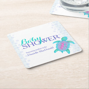 Zee schildpad whimsy waterverf baby shower onderze vierkante kartonnen onderzetter