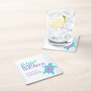 Zee schildpad whimsy waterverf verlate baby shower vierkante kartonnen onderzetter