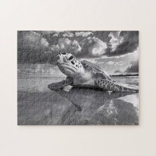 Zee Schildpad Zwart-wit kunst Legpuzzel