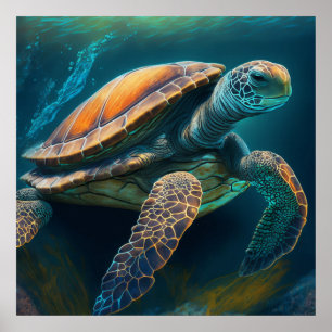 Zee Schildpad Zwemmen in de Oceaan Poster