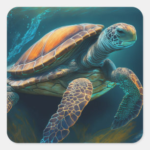 Zee Schildpad Zwemmen in de Oceaan Vierkante Sticker