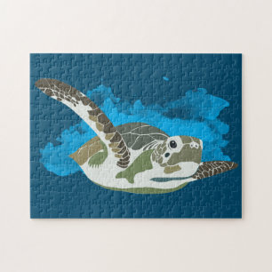 Zee schildpad zwemmen in ontwerp Waterverf Legpuzzel