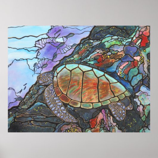 Zee schildpad zwemmen met koraalrif poster (Voorkant)