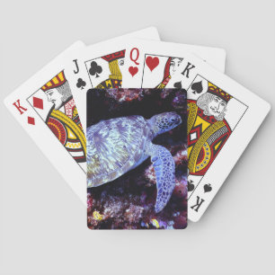 Zee schildpad zwemmen met levend koraal pokerkaarten