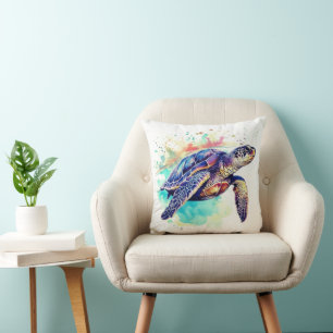 Zee Schildpad Zwemmen waterverf schilderij Kussen