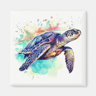 Zee Schildpad Zwemmen waterverf schilderij Magneet