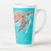 Zee schildpadden Aqua Monogram geïllustreerd Latte Mok (Rechts)