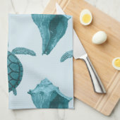 Zee, schildpadden en conch in Aqua/Blue Tones Theedoek (Quarter Fold)